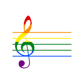 Music violin clef sign. G-clef. Rainbow gay LGBT rights colored Icon at white Background. Illustration.
