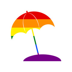 Obraz premium Umbrella and sun lounger sign. Rainbow gay LGBT rights colored Icon at white Background. Illustration.