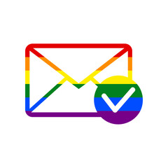Mail sign illustration with allow mark. Rainbow gay LGBT rights colored Icon at white Background. Illustration.