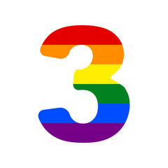 Number 3 sign design template element. Rainbow gay LGBT rights colored Icon at white Background. Illustration.