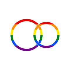 Wedding rings sign. Rainbow gay LGBT rights colored Icon at white Background. Illustration.