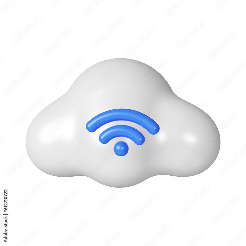 Poster 3d cloud wireless. wireless network and connection cloud. icon isolated on white background. 3d rend