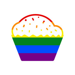 Cupcake sign. Rainbow gay LGBT rights colored Icon at white Background. Illustration.
