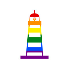 Lighthouse sign illustration. Rainbow gay LGBT rights colored Icon at white Background. Illustration.