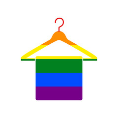 Towel On Hanger sign. Rainbow gay LGBT rights colored Icon at white Background. Illustration.