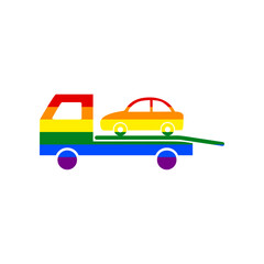 Tow car evacuation sign. Rainbow gay LGBT rights colored Icon at white Background. Illustration.