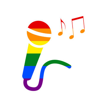 Microphone sign with music notes. Rainbow gay LGBT rights colored Icon at white Background. Illustration.