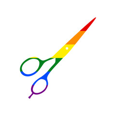 Hair cutting scissors sign. Rainbow gay LGBT rights colored Icon at white Background. Illustration.