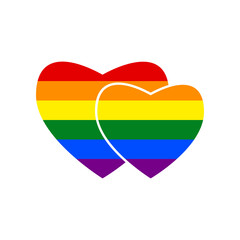 Two hearts sign. Rainbow gay LGBT rights colored Icon at white Background. Illustration.