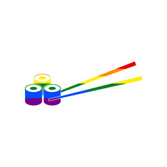 Sushi logo, Japanese sushi roll sign. Rainbow gay LGBT rights colored Icon at white Background. Illustration.