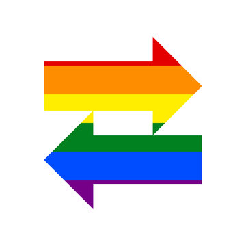 Two arrows left-right sign. Rainbow gay LGBT rights colored Icon at white Background. Illustration.