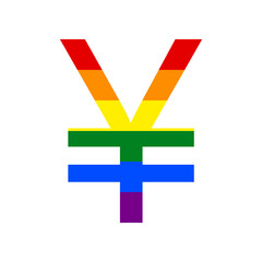 Yen sign. Rainbow gay LGBT rights colored Icon at white Background. Illustration.