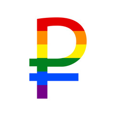 Ruble sign. Rainbow gay LGBT rights colored Icon at white Background. Illustration.