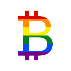 Obraz premium Bitcoin sign. Rainbow gay LGBT rights colored Icon at white Background. Illustration.