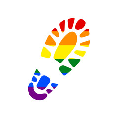 Footprint boot sign. Rainbow gay LGBT rights colored Icon at white Background. Illustration.