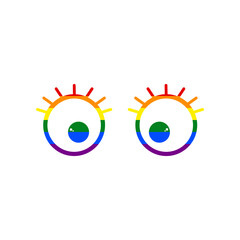 Cartoon eyes with eyelashes. Rainbow gay LGBT rights colored Icon at white Background. Illustration.