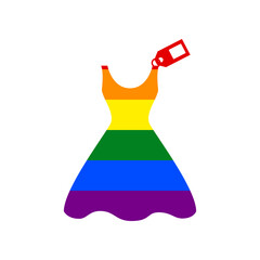 Woman dress sign with tag. Rainbow gay LGBT rights colored Icon at white Background. Illustration.