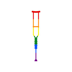 Crutches Equipment sign. Rainbow gay LGBT rights colored Icon at white Background. Illustration.