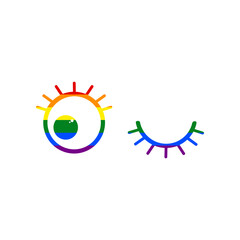 Open cartoon left eye and closed right one. Rainbow gay LGBT rights colored Icon at white Background. Illustration.