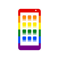 Smartphone sign. Rainbow gay LGBT rights colored Icon at white Background. Illustration.