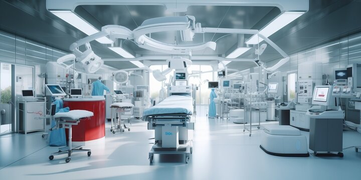 Modern operating rooms have advanced equipment and medical devices., Generative AI.
