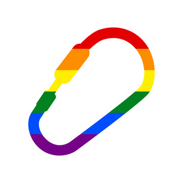 Carabiner sign. Rainbow gay LGBT rights colored Icon at white Background. Illustration.