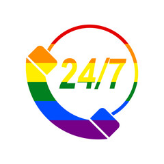 Support 24 hours sign. Rainbow gay LGBT rights colored Icon at white Background. Illustration.