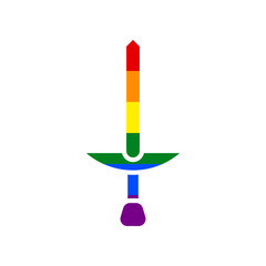 Simple Sword sign. Rainbow gay LGBT rights colored Icon at white Background. Illustration.