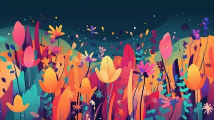 Fototapeta na wymiar Colorful abstract flower meadow illustration. Generative AI