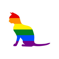 Silhouette of cat. Rainbow gay LGBT rights colored Icon at white Background. Illustration.
