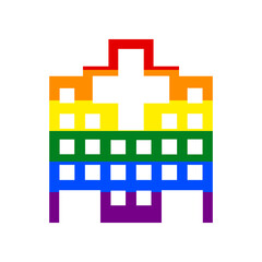 Hospital sign. Rainbow gay LGBT rights colored Icon at white Background. Illustration.