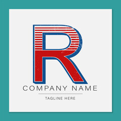 Letter R abstract retro typography effect logo. Letter with line vector illustration