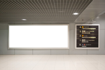 Blank advertising billboard at airport,mockup poster media template ads display	