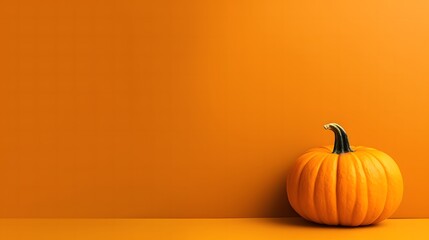 Seasonal background wallpaper with copy-space. Pumpkin on an orange color. Fall concept. Generated by AI.