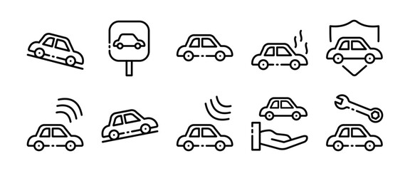 Car service. Line icon, black, car breakdown. Vector icon.