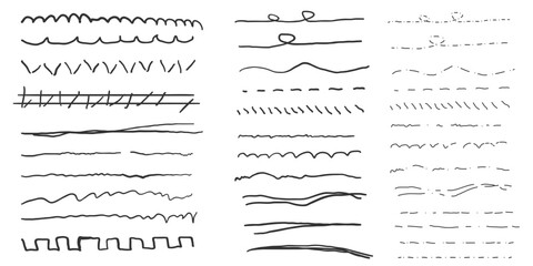 Set of hand drawn line strokes brushes.Underline strokes.freehand doodles, line strokes.