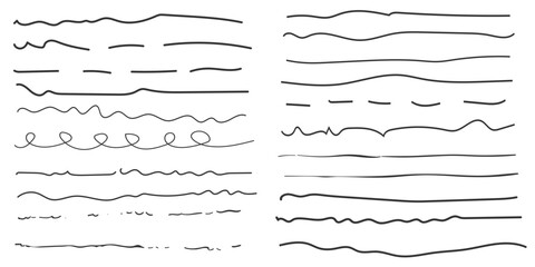 Set of hand drawn line strokes brushes.Underline strokes.freehand doodles, line strokes.