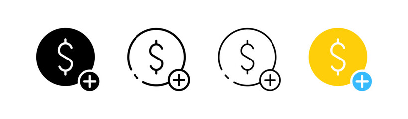 Money. Different styles, colored, money icon. Vector icons.