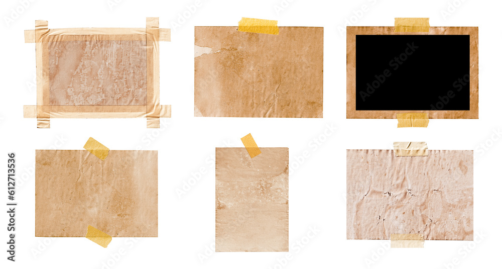 Poster set of old paper texture with adhesive tape isolated