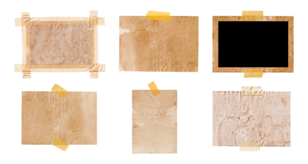 Set of old paper texture with adhesive tape isolated