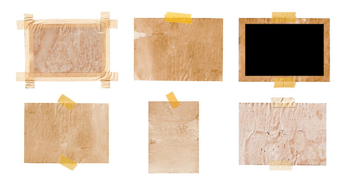 Set of old paper texture with adhesive tape isolated