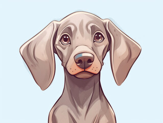 Cute cartoon weimaraner dog puppy head front view vector style anime dog light blue background 