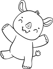 Cute happy cheerful adorable baby Rhino cartoon drawing outline for coloring page