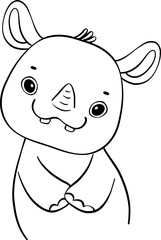Cute happy cheerful adorable baby Rhino cartoon drawing outline for coloring page