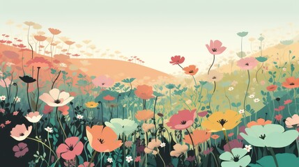 Illustration of a flower meadow in spring. Generative AI