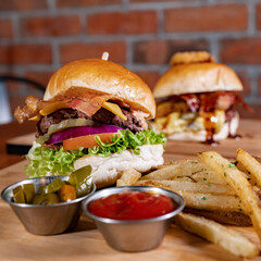 The Mighty Burger: Extra Large Bacon Cheeseburgers with Veggie Fixings and Crispy Fries