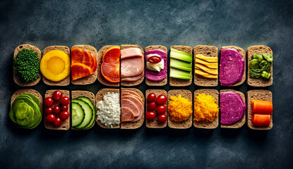 Obraz na płótnie Canvas bread with different kinds of healthy spreads on it, generative ai