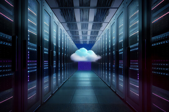 Cloud storage big data centre for storing backup files and security at a network database through the internet when browsing online, computer Generative AI stock illustration image