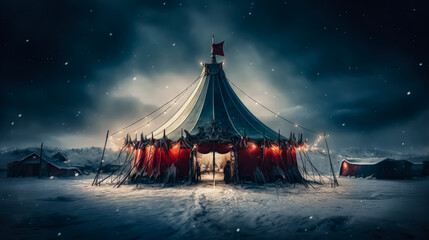 a little circus tent in the snow, generative ai - obrazy, fototapety, plakaty