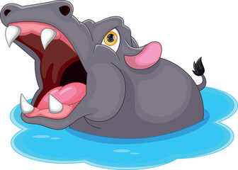 cute hippo with open mouth cartoon